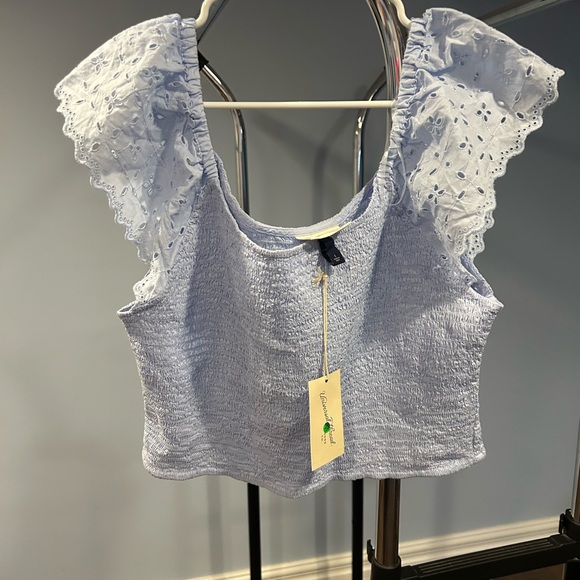 Universal Thread Tops - Universal Thread Light Blue Eyelet Ruffle Blouse